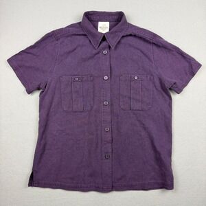 Vintage TR Bentley Women M Plum Silk Double Flap Pockets Utility Button Up Shirt